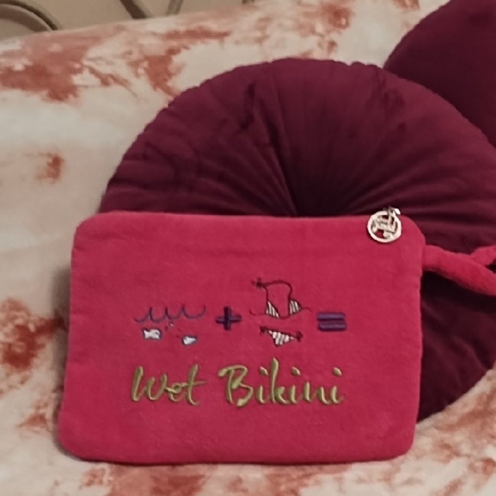 Henri Bendel Fuchsia Terry Wet Bikini Pouch with Silver Charm